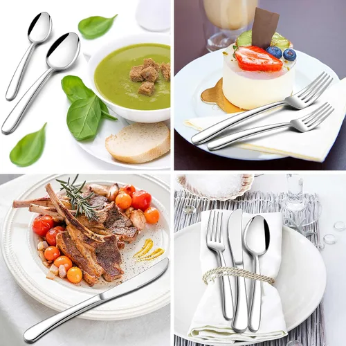 Vista 7 de Herogo Juego de cubiertos de acero inoxidable resistente, 20 piezas de cubiertos elegantes para 4, vajilla moderna para el hogar, restaurante, boda