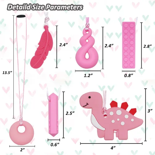 Vista 6 de Collar masticable para niños y niñas, paquete de 6 collares masticables sensoriales para niños autistas o adultos con TDAH, SPD, ansiedad, juguete