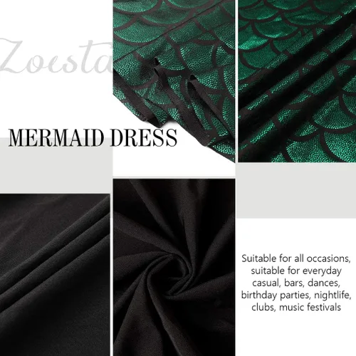 Vista 5 de Zoestar Vestido de sirena a escala de pez, sin mangas, vestido de baile brillante, vestido de fiesta de club, vestido de disfraz para mujeres y niñas