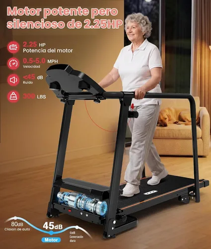 Vista 7 de Redliro Cinta de correr para personas mayores con pasamanos largos black