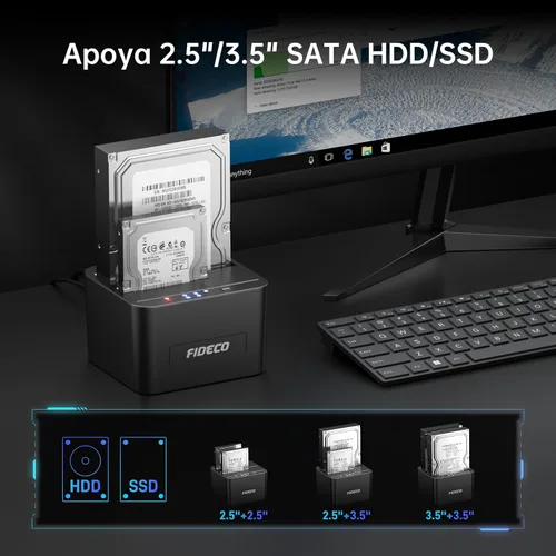 Vista 4 de FIDECO External Hard Drive Docking Station, Hard Drive Dock for 2.5 and 3.5 inch SATA HDD SSD, HDD Docking Station with Dual Bay, USB 3.0 Hard Drive