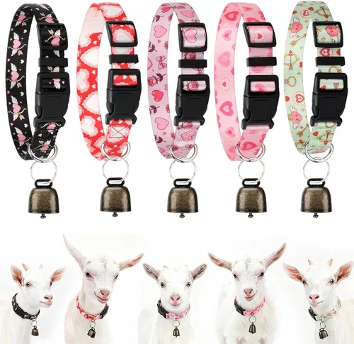 Vista 9 de Paquete de 5 collares reflectantes de cabra con campanas, collar para mascotas antipérdida Adjustable Nylon Collar & Sheep Grazing Copper Bells