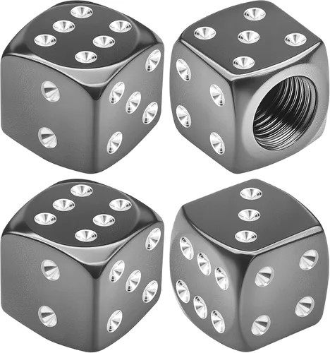 Vista 12 de 4 tapas de vástago de válvula de neumático estilo dado, tapas de neumáticos de automóvil, cubiertas de válvula de rueda de aleación de aluminio