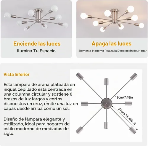 Vista 8 de Candelabro Sputnik moderno, lámpara de techo de 8 luces - Base E26