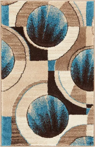 Vista 2 de Well Woven Tapete geométrico rubí de 2 x 3 pulgadas, color azul y gris, vibrante, moderno, contemporáneo, tallado a mano, diseño de rayos de sol