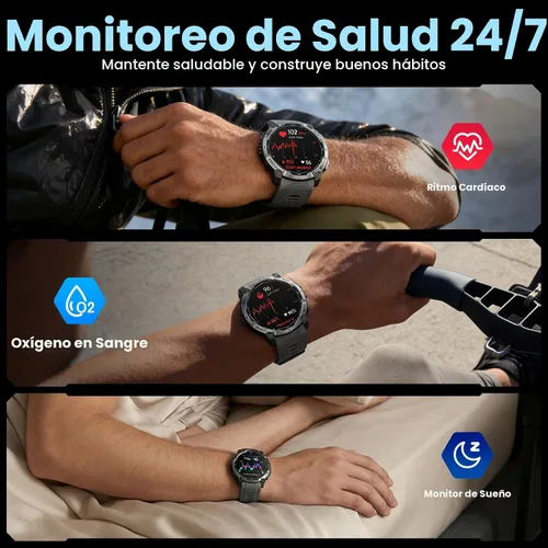 Vista 6 de Reloj inteligente militar para hombre con GPS, llamada Bluetooth AMOLED de 1.43 pulgadas, linterna LED, reloj táctico resistente para Android iOS