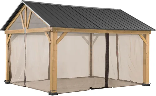 Vista 11 de SUNJOY Paneles de mosquitera de repuesto, resistentes al agua, 4 paneles para glorieta Sunjoy de 9 x 9 pies, protección de patio y patio