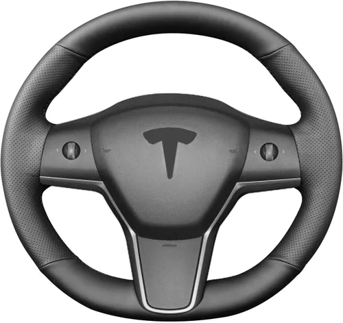Vista 8 de Funda para volante cosida a mano, apta para Tesla Model 3 2017-2023/Modelo Y 2020-2023, funda antideslizante de cuero de microfibra transpirable