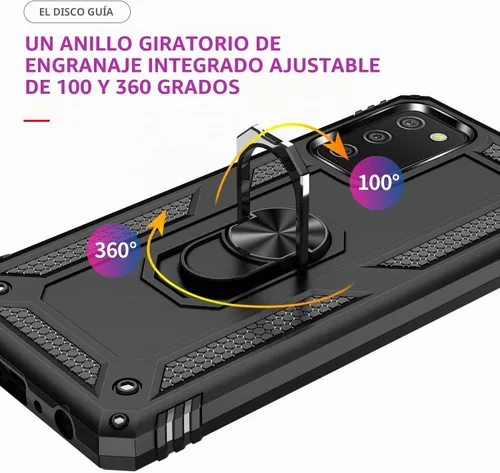 Vista 6 de Dionsibei Carcasa de grado militar para Samsung Galaxy A02S, anillo giratorio de metal 360, soporte de soporte, armadura, resistente, a prueba
