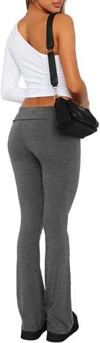 Vista 5 de Hafailia Leggings casuales y suaves para mujer, ajustados, doblados sobre la cintura, pantalones de yoga