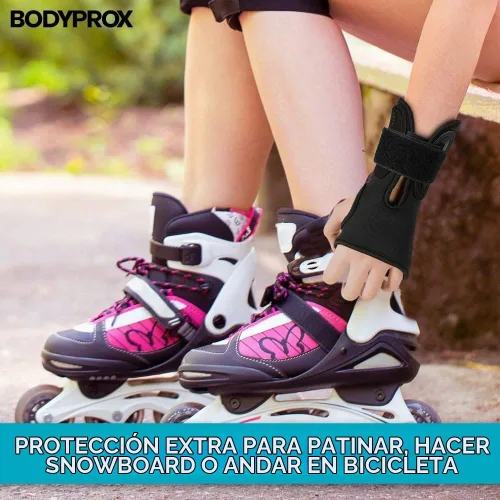 Vista 5 de BODYPROX Muñequeras (1 par) para snowboard, monopatín y patinaje en línea, protector de muñeca de protección deportiva