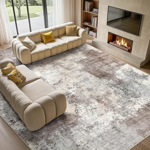 Vista 21 de Tortania Alfombra redonda lavable de 5 pies para sala de estar: Alfombra moderna abstracta neutra grande suave y delgada – Alfombra antideslizante