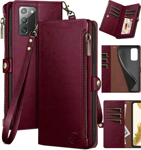 Vista 10 de XcaseBar Funda tipo cartera para Samsung Galaxy Note 20 con cremallera y tarjetero de crédito con bloqueo RFID, funda de piel sintética con tapa