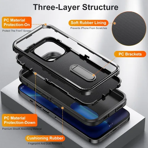 Vista 9 de IDweel Funda para iPhone 13 Pro Max con soporte, color negro para iPhone 13 Pro Max para hombres, protección de alta resistencia, a prueba