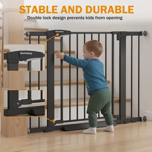 Vista 5 de Puerta de bebé para escaleras, puerta de perro con cierre automático de 29.7-43 pulgadas para puertas y pasillos, puerta para mascotas montada a