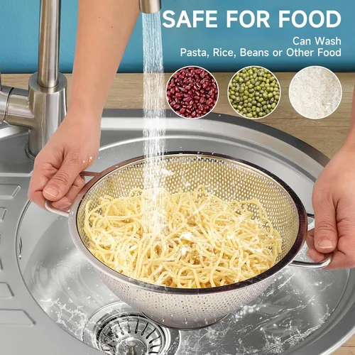 Vista 3 de Colador para cocina, 3QT, colador filtro de acero inoxidable con asa para frutas, verduras, cocinar alimentos, apto para lavavajillas