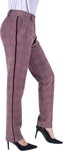 Vista 3 de Pantalones de vestir color rosa polvoriento, con patrón a cuadros y líneas laterales, leggings de entrenamiento con bolsillos para oficina casual