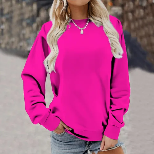 Vista 4 de Ceboyel Camisas de manga larga para mujer, color liso, cuello redondo, ajuste holgado, ropa casual de otoño