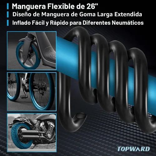 Vista 4 de Topward Bomba de neumáticos de bicicleta portátil, bomba de aire de mano para pelotas de ejercicio de bicicleta, inflables, se adapta a válvulas