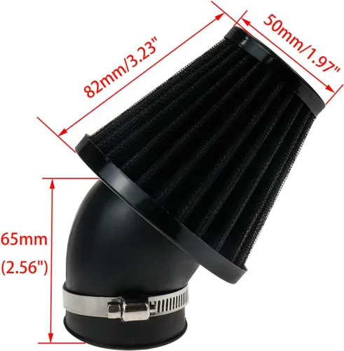 Vista 3 de Filtro de aire universal para motocicleta Sydien, piezas modificadas reemplazables para aumentar el flujo de aire en el motor, 42RAD con abrazadera