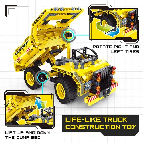 Vista 4 de STEM / Juguete de construcción para niños de 5, 6, 7, 8, 9, 10, 11, 12 años de edad, niño, niña - Juguete 2 en 1 de Camión y Avión Desmontable, 361