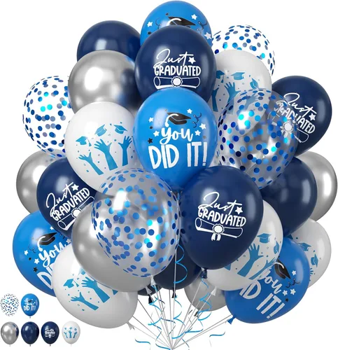 Vista 14 de Globos de látex rosa intenso, azul, morado, 50 globos de látex de 12 pulgadas con confeti metálicos para niños, temática mágica, cumpleaños, baby