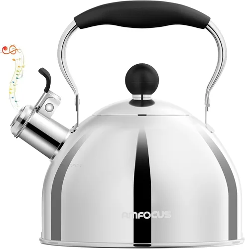 Vista 8 de Hervidor de té, hervidor de té silbante de acero inoxidable de 2 cuartos, tetera silbante para estufa con mango plegable ergonómico, tetera pequeña