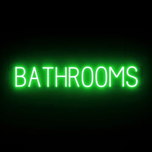 Vista 40 de SpellBrite Letrero de MEN para baños de negocios Letreros relacionados con el baño con aspecto de neón, luz LED azul 13.8 x 6.3 pulgadas