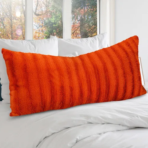 Vista 12 de Cheer Collection Almohada Larga de Pelo Sintético - Almohada Decorativa para Cama y Sofá - Almohada Lumbar Decorativa con Relleno, Negra