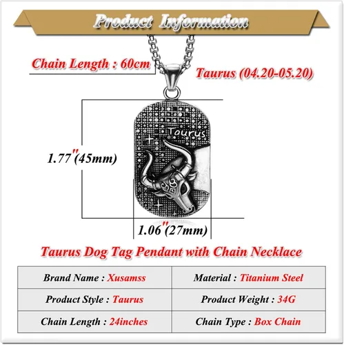 Vista 2 de Xusamss Punk Rock - Collar de cristal con colgante de placa de identificación de acero de titanio con doce constelaciones, cadena de caja de 24