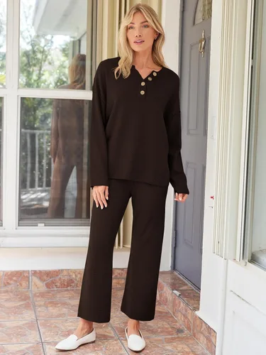 Vista 4 de LILLUSORY Conjunto de 2 piezas de moda de gran tamaño para mujer, conjunto holgado a juego de sudadera de punto acogedor, Albaricoque