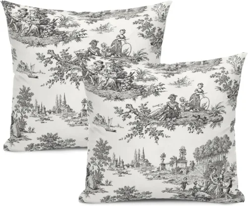 Vista 8 de Blue Toile - Juego de 2 fundas de almohada estilo rústico francés, fundas de almohada vintage de 18 x 18 pulgadas, para sofá, sala de estar