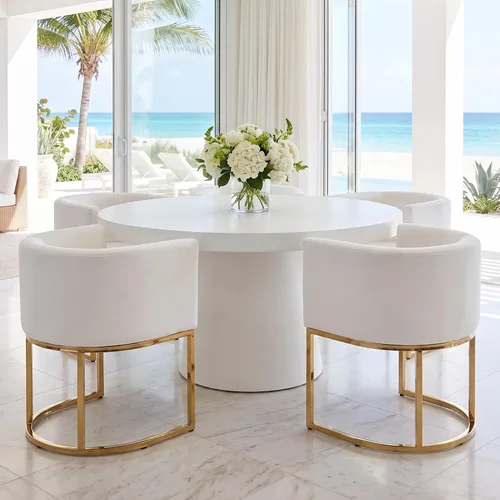 Vista 17 de RIVOVA - Silla tapizada para comedor, silla lateral moderna de barril, sillas tapizadas para comedor, silla cómoda para cocina, silla lateral
