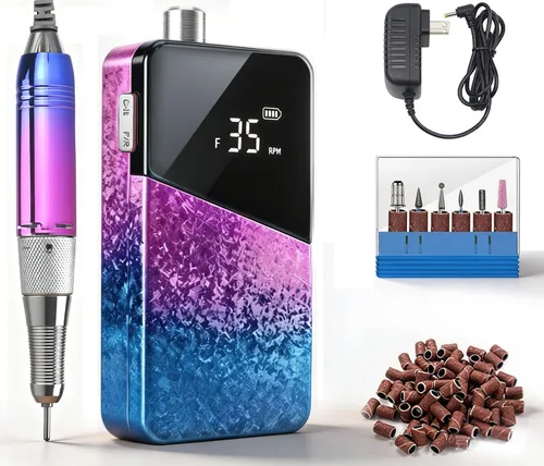 Vista 8 de Taladro eléctrico de uñas, portátil, recargable, 35000 rpm, lima de uñas eléctrica, herramientas eléctricas de uñas acrílicas, pulido, eliminación