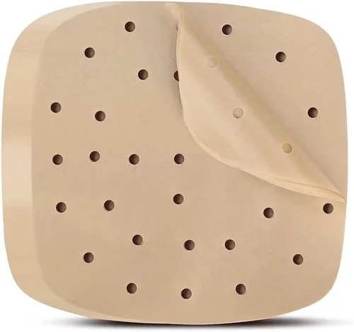 Vista 8 de 200 hojas cuadradas de papel pergamino perforado de 8.5 pulgadas, revestimiento de vapor de bambú antiadherente prémium para freidoras de aire