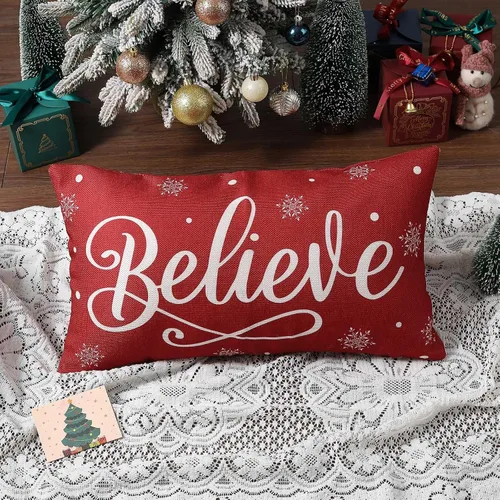 Vista 3 de wyooxoo Fundas de almohada navideñas de 12 x 20 pulgadas, decoraciones navideñas rojas, fundas de almohada lumbares rojas, fundas de almohada