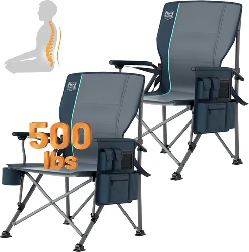 Vista 10 de TIMBER RIDGE Silla de campamento de aluminio de gran tamaño con soporte lumbar de hasta 500 libras, silla plegable de respaldo alto resistente