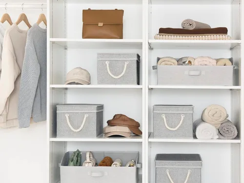 Vista 4 de StorageWorks - Cajas contenedoras con tapas, cajas de almacenamiento decorativas con tapa y asas de cuerda suave, cestas de almacenamiento plegables