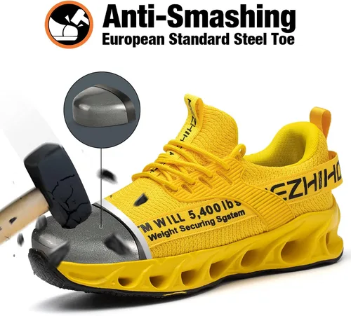 Vista 2 de Kezhiho Zapatos de punta de acero para hombre, ligeros, cómodos, transpirables, zapatos de trabajo a prueba de pinchazos, antideslizantes, a
