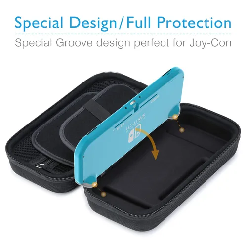 Vista 8 de HEYSTOP Compatible con Nintendo Switch Lite funda de transporte Mini Switch Lite Funda protectora de pantalla de vidrio templado, soporte de juego