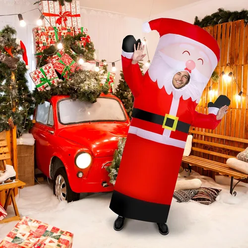 Vista 6 de Threan Disfraz inflable de Navidad, disfraz de tubo inflable de Papá Noel con soplador para adultos, hombres y mujeres, Navidad, vacaciones, cosplay