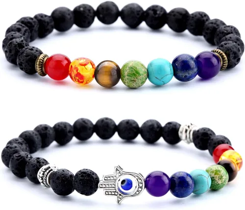 Vista 15 de Men Women 8mm Lava Rock 7 Chakra Beads Chakra Bracelet Braided Rope Natural Stone Yoga Bracelet Bangle