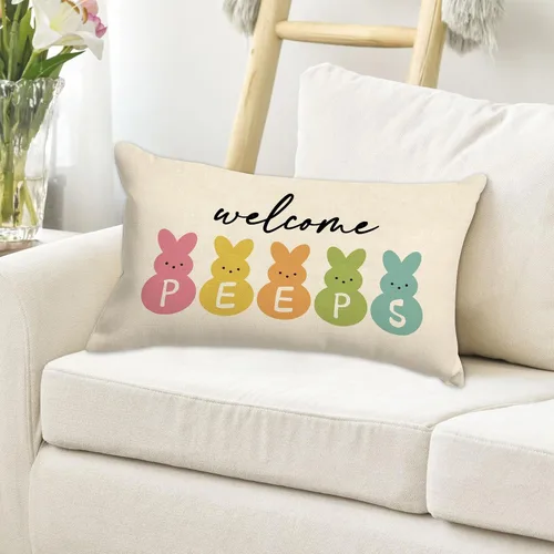 Vista 2 de GOOESING Fundas de almohada de Pascua de 12 x 20 pulgadas, funda de cojín de lino para sofá, decoración del hogar