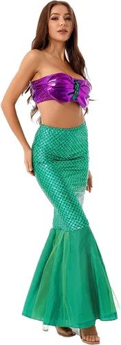 Vista 5 de Freebily Conjunto de traje de baño de dos piezas de sirena para mujer, traje de baño con falda de cola de sirena