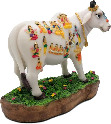 Vista 8 de Estatua de vaca de Dios indio que cumple con los deseos, 8.7 pulgadas de largo, figura de ídolo indio Kamadhenu, decoración para hombre indio