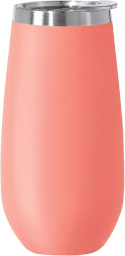 Vista 12 de OGGI Thermo Flute 'Celebrate Collection' - Vaso de copa de champán con aislamiento de acero inoxidable, grano de madera, 6 onzas, con tapa