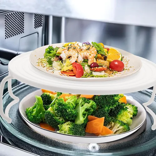 Vista 6 de Cabilock Bandeja de verduras para alimentos, 2 unidades, soporte para bandeja de microondas con capas de calefacción de plástico plegable