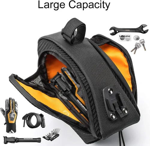 Vista 2 de Bolsa de sillín de bicicleta ROCKBROS con soporte para botella de agua, bolsa de bicicleta bajo el asiento, impermeable para bicicleta de carretera