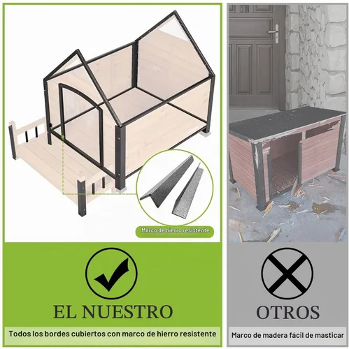 Vista 2 de Jaula de madera para perros para interiores y exteriores con marco de hierro antimasticación para perros pequeños, medianos y grandes, eleva