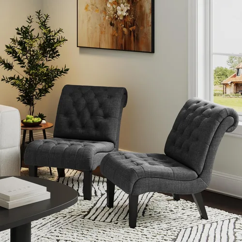 Vista 6 de Alunaune Silla de sala de estar, silla decorativa moderna, tapizada sin brazos, silla de dormitorio, sofá y respaldo de tela, sillón reclinable